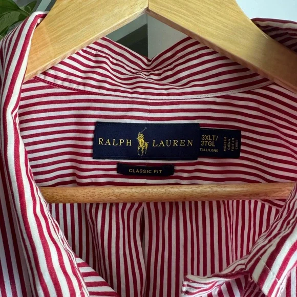 Ralph Lauren Men's Red and White Striped Button Down Shirt - Picture 4 of 4